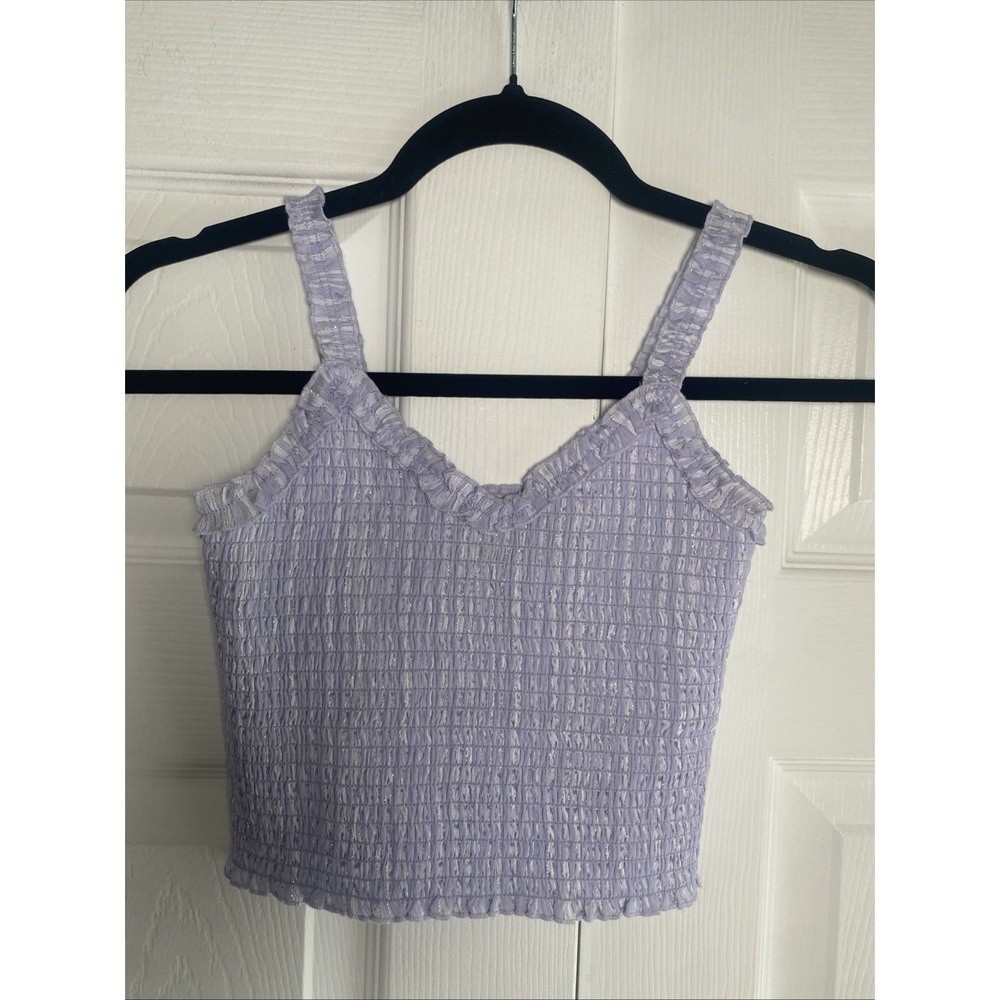 Katie J‎ Girls Youth Size Large Purple Smocked Sleeveless Tank Top Silver Thread